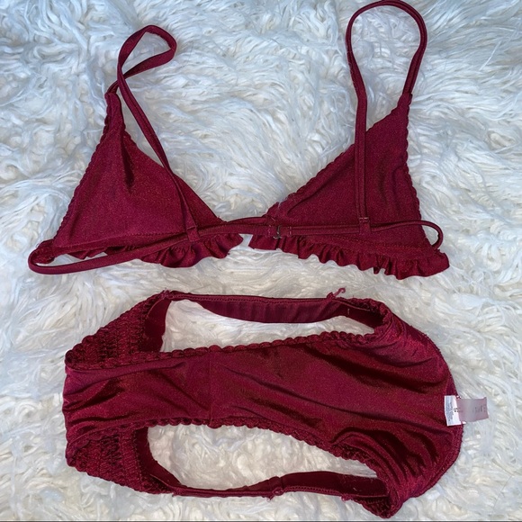 Magenta Ruffles Bralette Smocked Bathing Suit -S - Picture 5 of 6